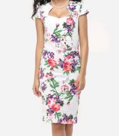 photo Floral Printed Delightful Sweet Heart Bodycon Dress by FashionMia, color White - Image 1