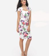 photo Floral Printed Delightful Sweet Heart Bodycon Dress by FashionMia, color White - Image 5