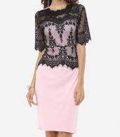 photo Lace Patchwork Captivating Band Collar Bodycon Dress by FashionMia, color Pink - Image 2