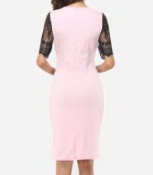 photo Lace Patchwork Captivating Band Collar Bodycon Dress by FashionMia, color Pink - Image 4
