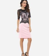 photo Lace Patchwork Captivating Band Collar Bodycon Dress by FashionMia, color Pink - Image 5