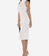 photo Plain Elegant Cowl Neck Bodycon Dress by FashionMia, color White - Image 2