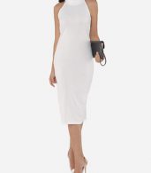 photo Plain Elegant Cowl Neck Bodycon Dress by FashionMia, color White - Image 1