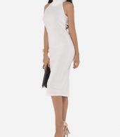 photo Plain Elegant Cowl Neck Bodycon Dress by FashionMia, color White - Image 3