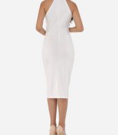 photo Plain Elegant Cowl Neck Bodycon Dress by FashionMia, color White - Image 5