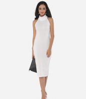 photo Plain Elegant Cowl Neck Bodycon Dress by FashionMia, color White - Image 7