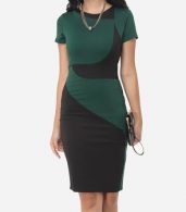 photo Geometric Patchwork Classical Crew Neck Bodycon Dress by FashionMia, color Green - Image 2