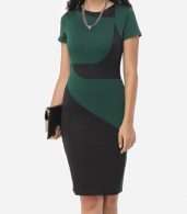 photo Geometric Patchwork Classical Crew Neck Bodycon Dress by FashionMia, color Green - Image 1