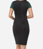 photo Geometric Patchwork Classical Crew Neck Bodycon Dress by FashionMia, color Green - Image 4