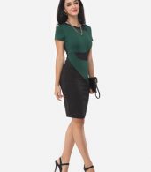 photo Geometric Patchwork Classical Crew Neck Bodycon Dress by FashionMia, color Green - Image 5