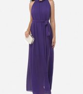photo Two Way Falbala Dramatic Band Collar Maxi Dress by FashionMia, color Purple - Image 1