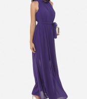 photo Two Way Falbala Dramatic Band Collar Maxi Dress by FashionMia, color Purple - Image 3