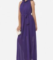 photo Two Way Falbala Dramatic Band Collar Maxi Dress by FashionMia, color Purple - Image 4