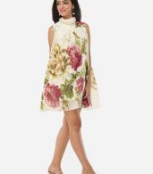 photo Printed Designed Band Collar Shift Dress by FashionMia, color White - Image 5