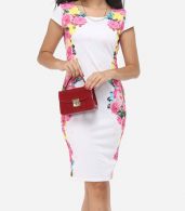 photo Floral Printed Delicate Round Neck Bodycon Dress by FashionMia, color White - Image 2
