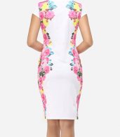 photo Floral Printed Delicate Round Neck Bodycon Dress by FashionMia, color White - Image 4