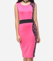 photo Printed Celebrity Round Neck Bodycon Dress by FashionMia, color Rose - Image 2