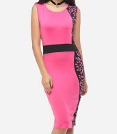 photo Printed Celebrity Round Neck Bodycon Dress by FashionMia, color Rose - Image 1