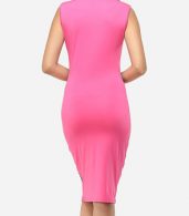 photo Printed Celebrity Round Neck Bodycon Dress by FashionMia, color Rose - Image 4