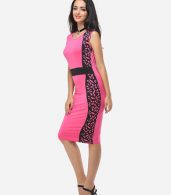 photo Printed Celebrity Round Neck Bodycon Dress by FashionMia, color Rose - Image 5