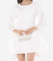 photo Plain Mandarin Sleeve Chic Round Neck Bodycon Dress by FashionMia, color White - Image 2
