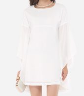 photo Plain Mandarin Sleeve Chic Round Neck Bodycon Dress by FashionMia, color White - Image 1