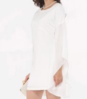 photo Plain Mandarin Sleeve Chic Round Neck Bodycon Dress by FashionMia, color White - Image 3