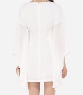 photo Plain Mandarin Sleeve Chic Round Neck Bodycon Dress by FashionMia, color White - Image 4