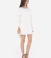 photo Plain Mandarin Sleeve Chic Round Neck Bodycon Dress by FashionMia, color White - Image 5