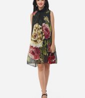 photo Floral Printed Courtly Shift Dress by FashionMia, color Black - Image 2