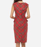 photo Plaid Printed Zips Elegant Round Neck Bodycon Dress by FashionMia, color Red - Image 3