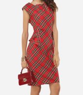 photo Plaid Printed Zips Elegant Round Neck Bodycon Dress by FashionMia, color Red - Image 4