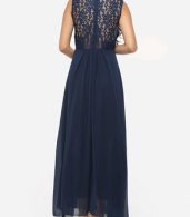photo Hollow Out Lace Patchwork Plain Zips Elegant Stylish V Neck Maxi Dress by FashionMia, color Blue - Image 5