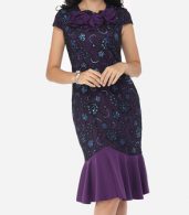 photo Floral Lace Printed Mermaid Elegant Round Neck Bodycon Dress by FashionMia, color Purple - Image 2