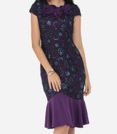 photo Floral Lace Printed Mermaid Elegant Round Neck Bodycon Dress by FashionMia, color Purple - Image 1