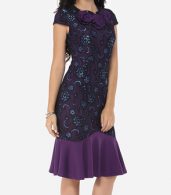 photo Floral Lace Printed Mermaid Elegant Round Neck Bodycon Dress by FashionMia, color Purple - Image 3