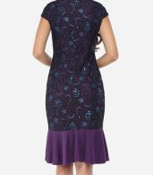 photo Floral Lace Printed Mermaid Elegant Round Neck Bodycon Dress by FashionMia, color Purple - Image 4