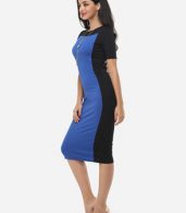 photo Color Block Charming Round Neck Bodycon Dress by FashionMia, color Blue - Image 5
