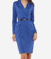 photo Plain Elegant Courtly V Neck Bodycon Dress by FashionMia, color Blue - Image 1