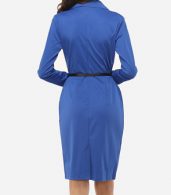 photo Plain Elegant Courtly V Neck Bodycon Dress by FashionMia, color Blue - Image 4
