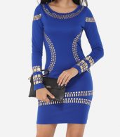 photo Printed Designed Round Neck Bodycon Dress by FashionMia, color Blue - Image 2