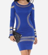 photo Printed Designed Round Neck Bodycon Dress by FashionMia, color Blue - Image 1