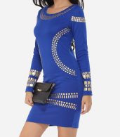 photo Printed Designed Round Neck Bodycon Dress by FashionMia, color Blue - Image 3
