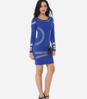 photo Printed Designed Round Neck Bodycon Dress by FashionMia, color Blue - Image 5