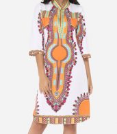 photo Printed Tribal Extraordinary Band Collar Shift Dress by FashionMia, color Orange - Image 2