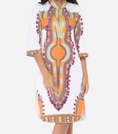 photo Printed Tribal Extraordinary Band Collar Shift Dress by FashionMia, color Orange - Image 1
