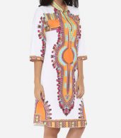photo Printed Tribal Extraordinary Band Collar Shift Dress by FashionMia, color Orange - Image 3