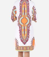 photo Printed Tribal Extraordinary Band Collar Shift Dress by FashionMia, color Orange - Image 4