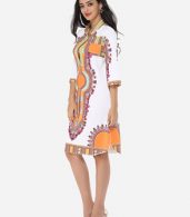 photo Printed Tribal Extraordinary Band Collar Shift Dress by FashionMia, color Orange - Image 5