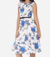 photo Floral Printed Exquisite Round Neck Skater Dress by FashionMia, color Blue - Image 3
